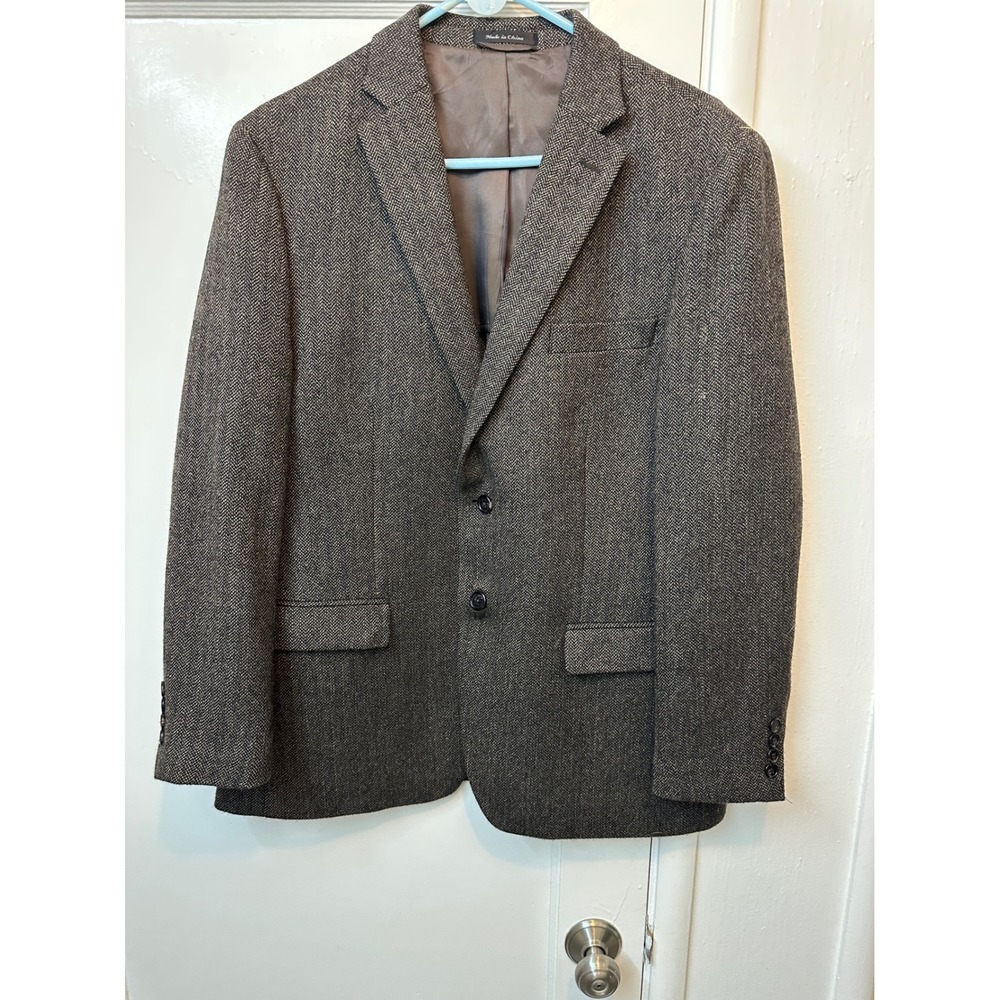 Lauren Ralph Lauren Men 44R Brown Herringbone 100% Wool Blazer Sport Coat Jacket